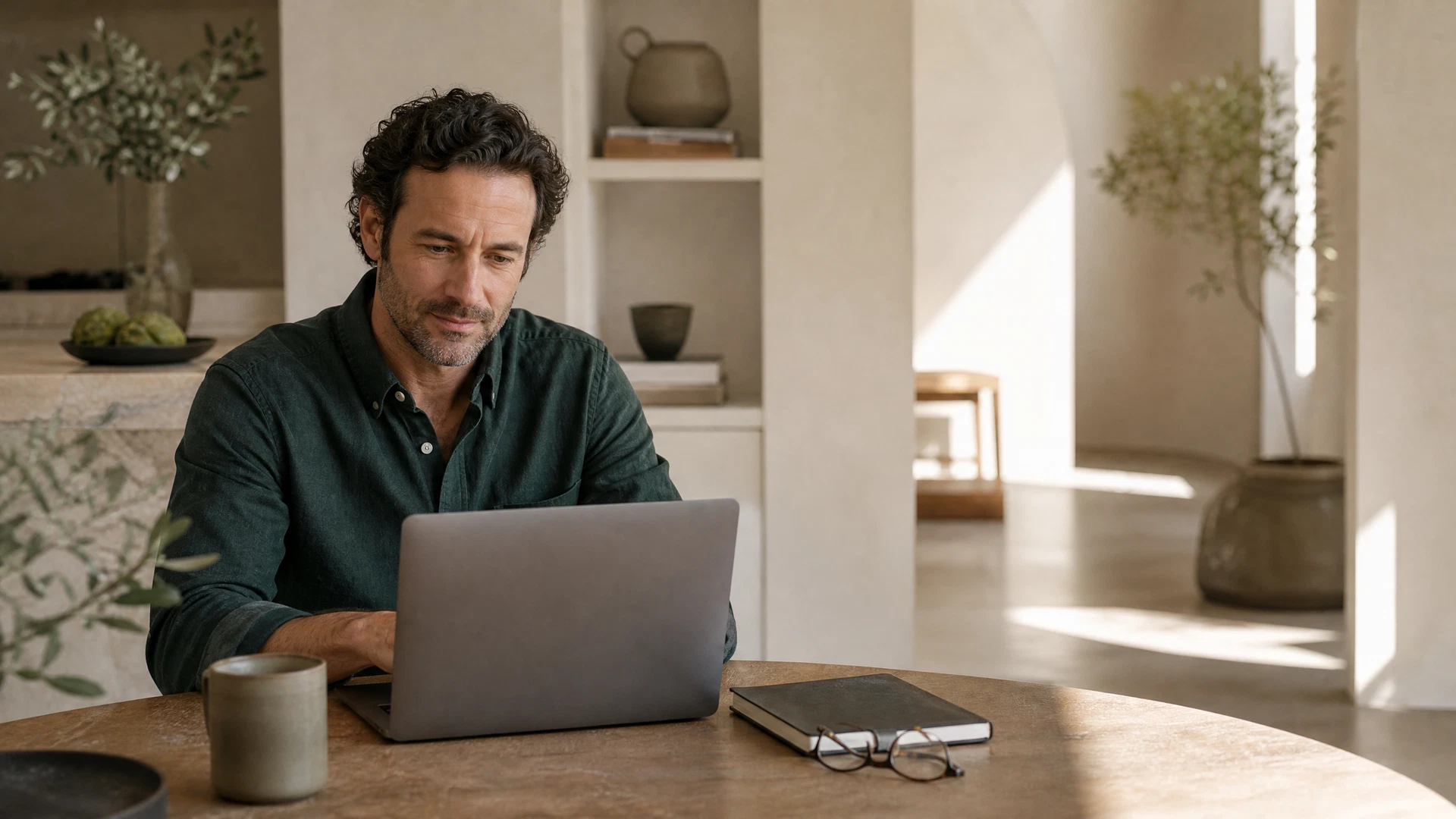 Man privately reviewing health questions on a laptop at home