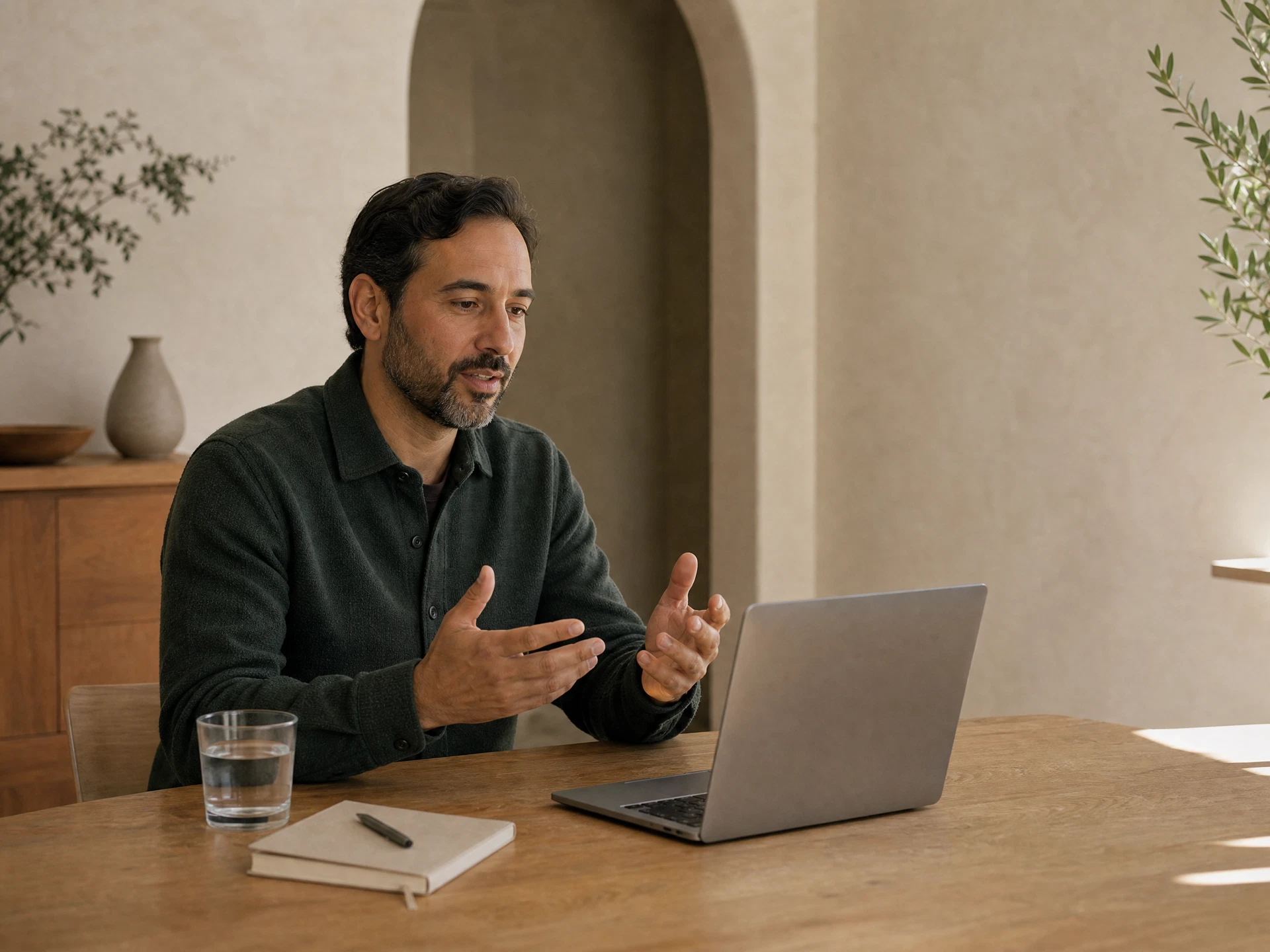 Man having a private telehealth conversation at home