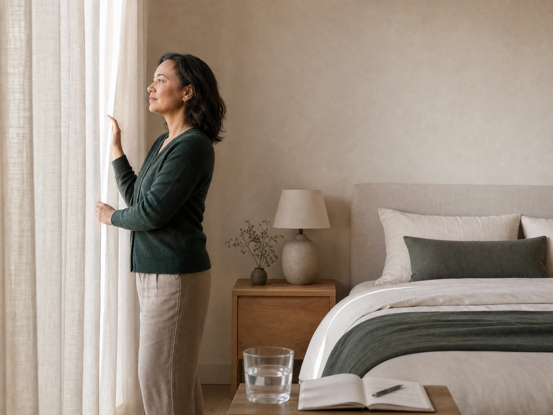 Adult beginning a morning routine after recording sleep patterns