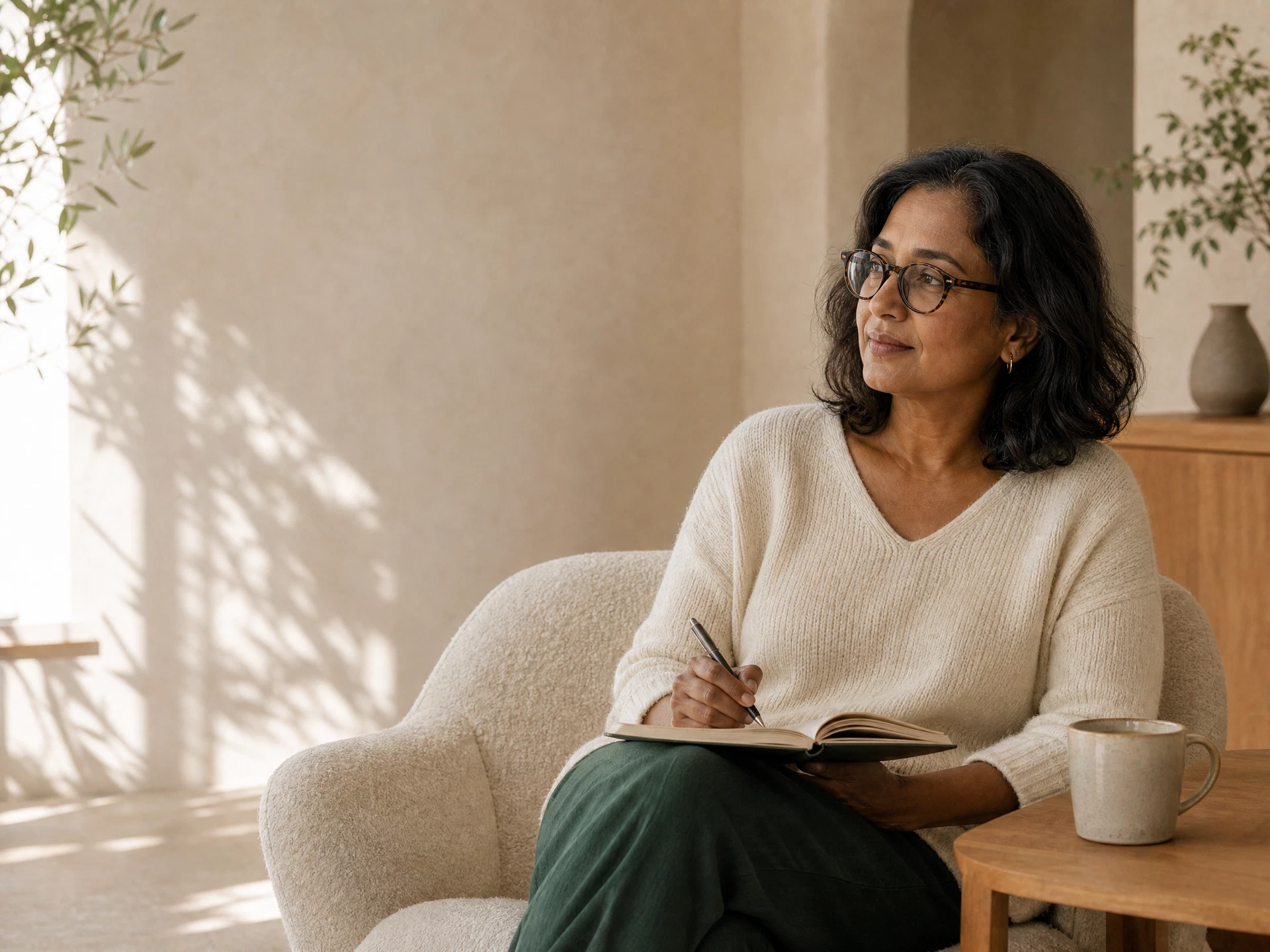 Midlife woman preparing questions for a private health visit
